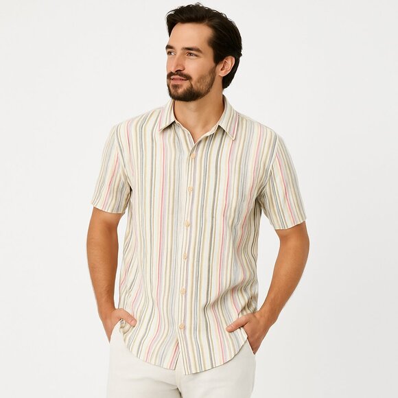 Marine Layer Hemp Blend Striped Button Down Retro Vacationcore Shirt Men’s Large - Picture 5 of 14